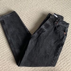 Zara High Rise Straight Leg Washed Black Denim Jeans